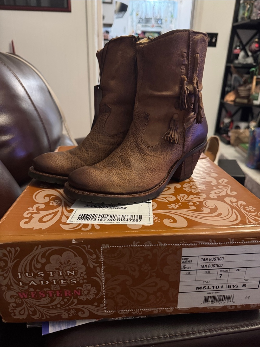 Justin Boots Tan Rustic Leather Tassel Western Ankle Boots